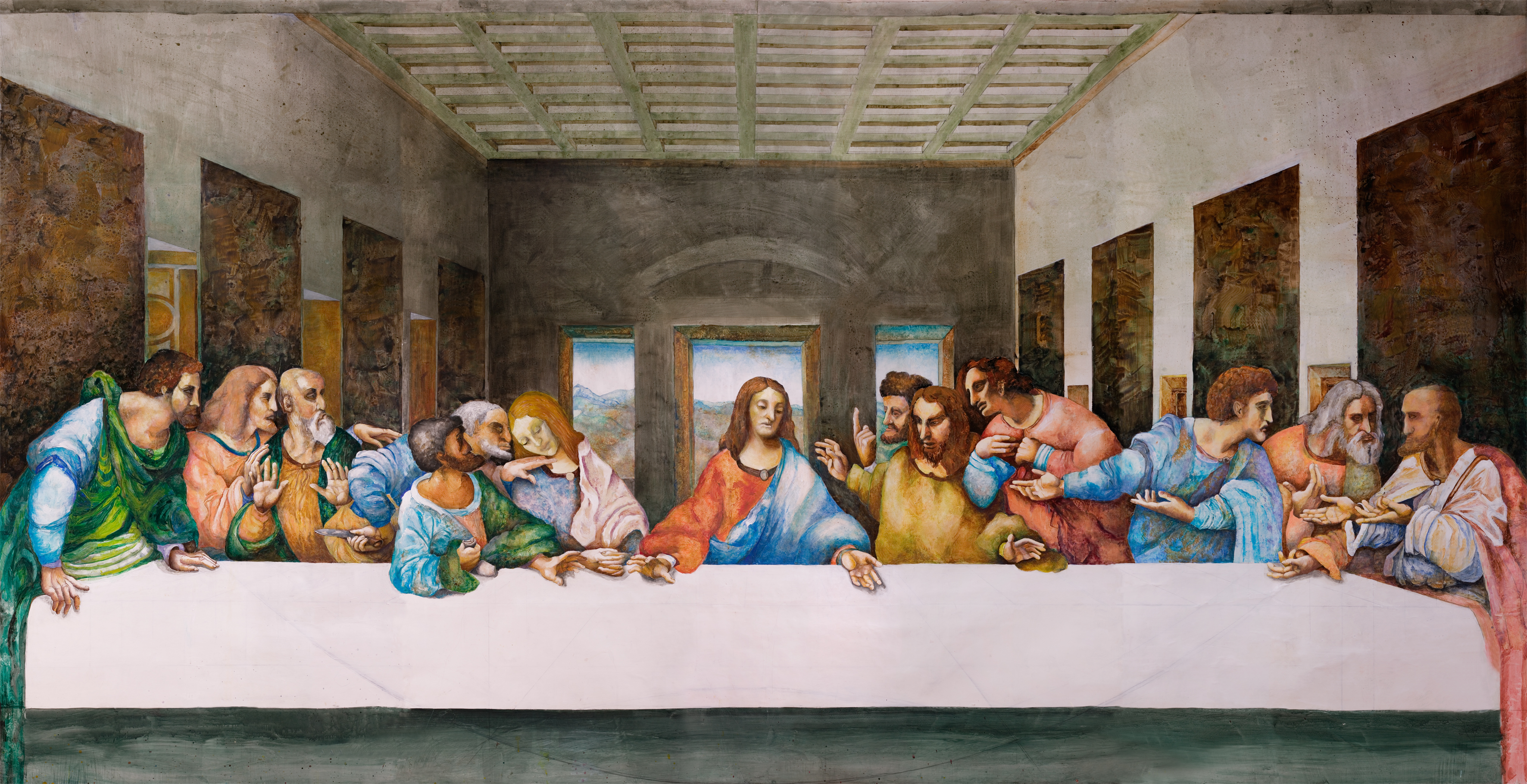 Kopie Abendmahl von Leonardo da Vinci, 398 x 209, Acryl auf Leinen, 2000-2005